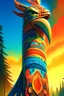 Placeholder: a close up of a totem pole with a sky background, a digital painting, by Craig Thompson, featured on polycount, sunset illustration, eagles, stylized photo, the space needle, great light and shadows”, texturized, colorful illustration, postprocessed