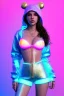 Placeholder: Ultra Realistic image, Rosalía artist, portrait, normal complexion, waist up portrait, long black eye line, sweet face, inflatable hoodie, gold pink and blue style, spray glow make up, led rings piercing, led geometric ornament, fog, hot, inflatable style latex coat, vibrant color, highly detailed, art stations, concept art, smooth, unreal engine 5, god rays, ray tracing, RTX, lumen lighting, ultra detail, volumetric lighting, 3d, finely drawn, high definition, high resolution.