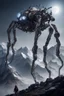 Placeholder: I want an image of a eight legged spiderlike mechanical walker mech scaling the side of mout everest at night, it has a smooth surface