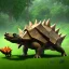 Placeholder: stegosaurus in the jungle eating grass