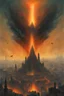 Placeholder: A burning city,cefalopod creatures hovering, highly detailed,in the style of Zvidslav Beksinski