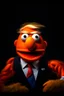 Placeholder: Waist up Angry muppet Portrait of Orange Donald J Trump as muppet doll made of felt, president, photo studio, black background, unreal engine 5, concept art, art station, ray tracing, lumen lighting, ultra detail, volumetric lighting, 3d.