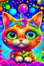 Placeholder: Lisa frank inspired cute kitten with planet-like big eyeballs that are taking up more than half its face and lots of glitter and sparkles and super duper happy with rainbows and sparkles fat and fluffy body small body big head galaxies