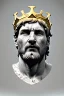 Placeholder: Ultra Realistic image, Roman sculpture, white marble material, Lionel Messi, gold Laurel leaves wreath, god crown, renaissance ornaments, one gold star in heart, sun ornament, sun rays background, chisel style, waist up portrait, emperor style, epic, celestial, cinematic lighting, God light, god rays, 4k resolution, smooth details, ornate details, soft lighting, unreal engine 5, art station, substance 3d.