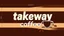 Placeholder: A horizontal design measuring 230 cm x 40 cm with the text (takeway coffee) In the middle with the color theme of Tosi and coffee cup and coffee beans