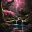 Placeholder: Generate a dreamy forest scene with ancient, moss-covered trees and soft, dappled sunlight filtering through the leaves. Include a hidden waterfall cascading into a crystal-clear pool."pool."nightlife."clouds."overhead."and pink."