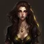 Placeholder: pretty girl, young, brown hair, conventionally attractive, tight top, curvy, fit, necromancer, sorcerer