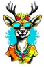 Placeholder: A groovy DEER with a wide, toothy grin, rocking sunglasses and a flowered shirt. Style: Pop Art, Mood: Fun and Funky, Lighting: Bright sunlight, T-shirt design graphic, vector, contour, white background.