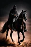 Placeholder: Photography Mistery of Black Ghost Arabian driving on Black Horse,Walking alonely on desert darkness night background