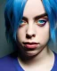 Placeholder: Billie Eilish, full body, on the bed, in my underwear, pale skin, high detail, realistic, 8k, not to be distinguished from a photo, identical pupils