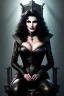 Placeholder: painting of lisa ann as evil queen in black leather, sitting on a throne, leather, angry, stern look, volumetric lighting, particales,highly detailed,cinematic, deep colours,8, highly detailed, digital painting, artstation, concept art, smooth, sharp focus,