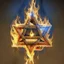 Placeholder: star of david with a flame in the middle of the star