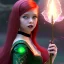 Placeholder: Gorgeous teenage girl with red hair who is dressed like a witch casting a spell with a wand, green eyes, background is realistic space, goth girl dress, full body portrait, arm colors gradient effect into stars, rendered, unity 3d, unreal engine, dslr, hdr, 4k, edited, photorealistic, normal number of appendages, freckles, artists rendering