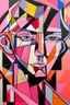 Placeholder: Futurism cubist painting, Black pink,((lisa)),portrait face of fashion designer Paul Smith.