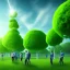 Placeholder: energy, power plant, technology, green trees, blue sky, people