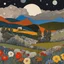 Placeholder: Colourful, peaceful, Egon Schiele, Max Ernst, night sky filled with galaxies and stars, rocks, trees, flowers, one-line drawing, sharp focus, 8k, deep 3d field, intricate, ornate