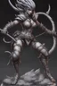 Placeholder: female gray skin, Shadar-Kai wielding a Whip made out of black thorns, clothes with a dark rose theme