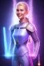 Placeholder: young cosmic woman smile, admiral from the future, one fine whole face, crystalline skin, expressive blue eyes,rainbow, smiling lips, very nice smile, costume pleiadian, Beautiful tall woman pleiadian Galactic commander, ship, perfect datailed golden galactic suit, high rank, long blond hair, hand whit five perfect detailed finger, amazing big blue eyes, smilling mouth, high drfinition lips, cosmic happiness, bright colors, blue, pink, gold, jewels, realist, purple hairs