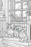 Placeholder: kids coloring page, Cats on the porch, cartoon style, thick lines, low detail, no shading