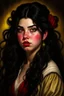 Placeholder: Portrait of a female fantasy dwarf, long black hair, Caravaggio style