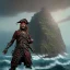 Placeholder: a pirate warrior in maroon and black full battle armor, a highly detailed illustration, background of giant crashing ocean waves, realistic render, 8 k, micro detail, intricate, elegant, centered, digital painting, Artstation, smooth, sharp focus, illustration, artgerm, tomasz alen kopera, peter mohrbacher, donato giancola, joseph christian leyendecker, wlop, boris vallejo