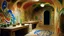 Placeholder: A beige underground granite mine covered in paint designed in German folk art painted by Henri Matisse