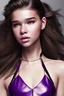 Placeholder: 4K Ultra-HD -- Hailee Steinfeld wearing a black leather jacket and a purple halter top --4k Ultra-HD--Hyper realistic--Cinema lighting