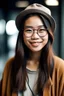 Placeholder: cute asian young woman wearing hipster clothes and smiling