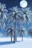 Placeholder: 1980's aesthetic vaporwave palm trees with lighting with moon in the winter snow