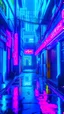 Placeholder: A neon-drenched alley with a cyberpunk ambiance, illuminated by purple and blue lights reflecting off the wet pavement under the sign "Hotel Royal." The scene evokes a gritty yet vibrant urban underworld vibe. 4K Ultra HD