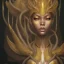 Placeholder: sango fantasy, fantasy magic, intricate, sharp focus, illustration, highly detailed, digital painting, concept art, matte, masterpiece head sexy Indonisian beauty black afro hair earth lady Golden alligator head Egyptian princess pyramid