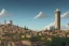 Placeholder: San gimignano on cliff with Skyscraper,lighthouse,Vignola classicism ,palladio,rooftitles, uphill road building ,Various colourful city,A beautiful,beautiful Human scaled,,green building,plants,tree,stairs,detailed facades,hyperrealistic,photorealistic,4k,