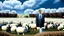 Placeholder: barack obama at podium speaking to large field of sheep