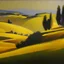 Placeholder: a fine oil painting of a landscape of rolling hills in the italian countryside, yellow hour, bold chromaticity — ar 3:2