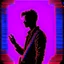 Placeholder: The silhouette of a musical performer in the spotlight. - very noticeable shadows - very realistic details - style: "synthwave"