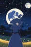 Placeholder: starry night with only one full moon in a pasture during fall anime