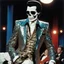 Placeholder: [high res colour photo by helmut newton] this skeleton wears the incredible sequined jacket that Elvis wore during a concert in Detroit