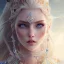 Placeholder: ice queen blue eyes long blond hair smiling face long dress in elden ring realistic