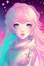 Placeholder: pastel light colour cute girl line art with space