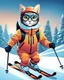 Placeholder: Hermosa ilustración coloreada arte lineal de un gato antropomorfico con traje de esquiador, esquiando en la nieve, calidad ultra, hiperdetallado,12k