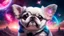 Placeholder: fluffy extra large eyed happy puppy gray-white frenchton in sith lord uniform in the distance a colorful intricate HEART shaped planet similar to earth in a brig ażht nebula. sparkles. Cinematic lighting,vast distances, swirl. fairies. magical DARKNESS. SHARP. EXTREME DEPTH. jellyfish, cinematic eye view
