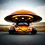 Placeholder: award winning photograph of a steampunk house-fly ufo vwbeetlegenetic-splice designed by only one vehicle per image painted metallic orange traveling at a high rate of speed, jet intake off of front center of vehicle and jet exhaust out the rear bilaterally symetrical, more a high speed road vehicle