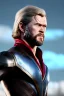 Placeholder: retro portrait image from 1960, sky background, wind, long blonde hair, fighting stance, young Chris Hemsworth, shave face, black dress, classic long tight lycra black suit, red cape, gold bracelet and belt, high boots, soft color, highly detailed, unreal engine 5, ray tracing, RTX, lumen lighting, ultra detail, volumetric lighting, 3d, finely drawn, high definition, high resolution.