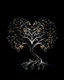 Placeholder: The tree is a heart that represents grace and beauty. Intense black background. Negative space, illustration, vibrant.