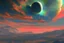 Placeholder: red exoplanet in the horizon, stars, stream, clouds, fantasy, sci-fi, hd.