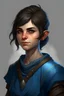 Placeholder: teen woman half orc with blue clothing short hair