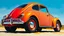 Placeholder: Realistic oil painting of a classic Volkswagen Beetle, by Ken Eberts and Edward Hopper, (long shot), vibrant colors, intricate details of the car's design, clear blue sky in background.