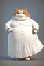 Placeholder: A fat cat spoiled cat in an expensive white thick night gown, yawny,3d animation ,funny