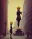 Placeholder: Statue of Queen of photography. Cute blonde woman. Photographer in golden crown. Standing on the street. Big camera in her hand. hyperdetailed, photorealistic, trending on artstation, greg rutkowski, beksinski, kodachrome