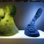 Placeholder: biomorphic structure ,fictional archeology sculptures ,bioluminescence, centrepiece,interior design, LVMH, media division, art gallery environment, Amsterdam, GALERIE RON MANDOS ,refined details,utopic environment, zen garden backround , masterpiece of Daniel Arsham